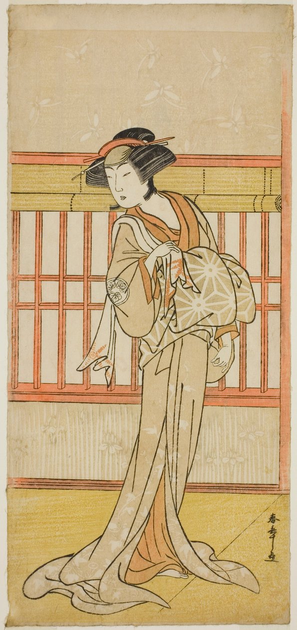 Skuespilleren Osagawa Tsuneyo II som kurtisanen Miyagino (?) i stykket Go Taiheiki Shiraishi-banashi (?), fremført på Morita Theatre i den fjerde måneden, 1780 (?) av Katsukawa Shunsho