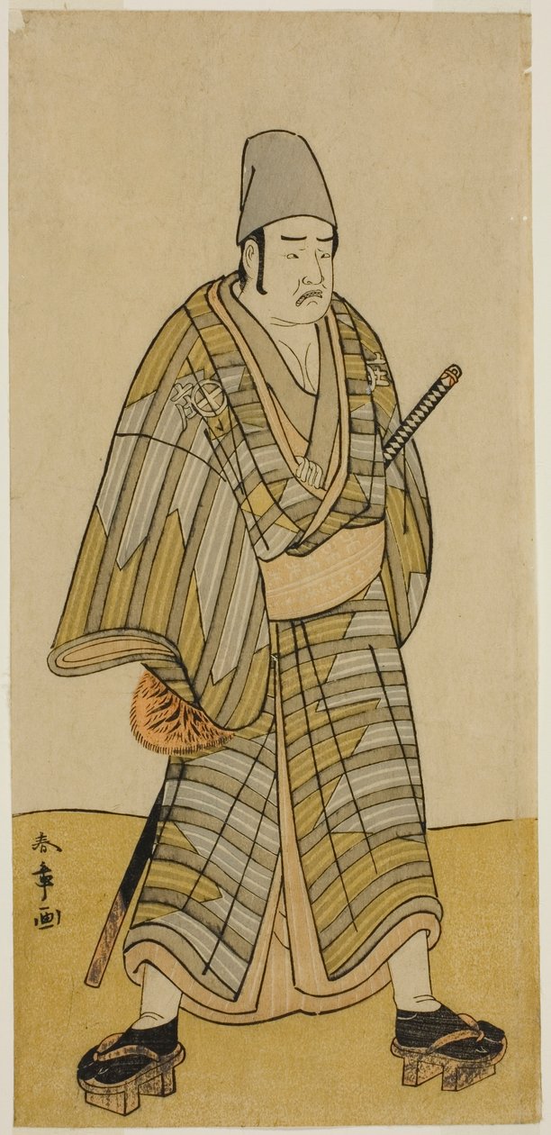 Skuespilleren Otani Hiroemon III som Gokumon Shobei i Play Sugata no Hana Kurofune Zukin, fremført på Morita Theatre i den niende måneden, 1774 av Katsukawa Shunsho