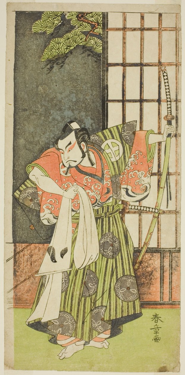 Skuespilleren Otani Hiroji III som Kawazu no Saburo i stykket Myoto-giku Izu no Kisewata, fremført på Ichimura Theatre i den ellevte måneden, 1770 av Katsukawa Shunsho