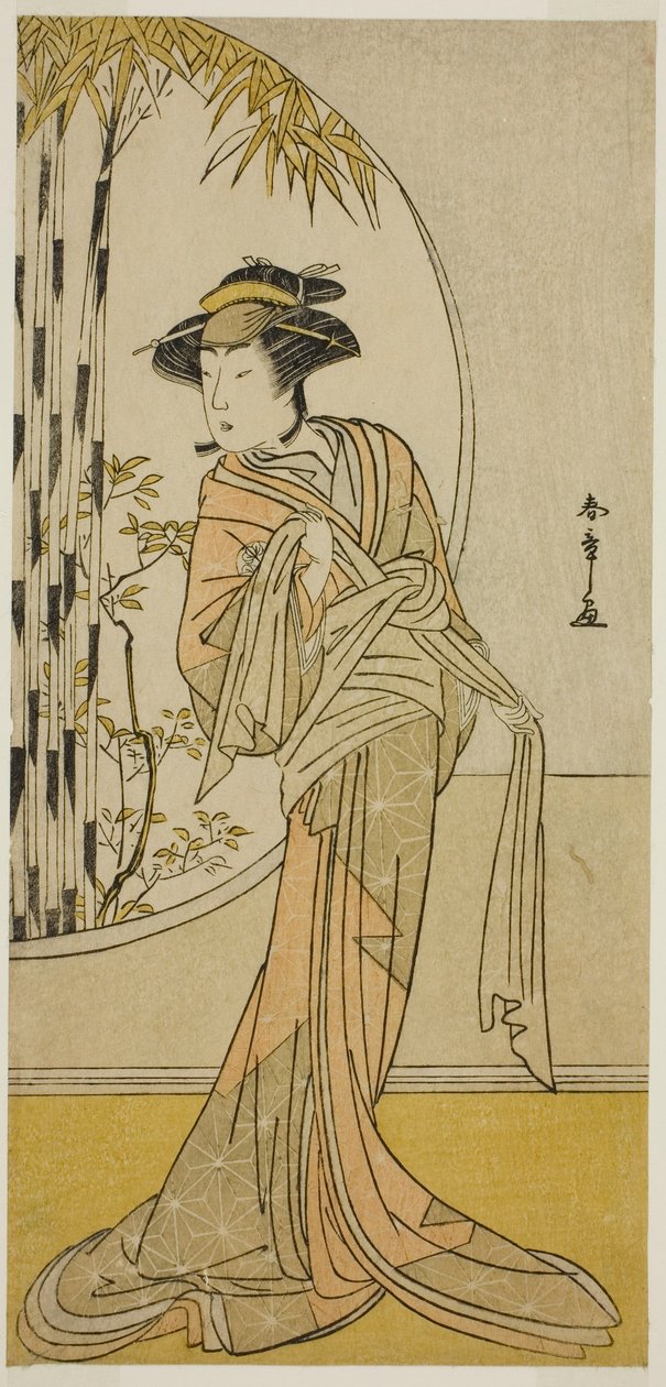 Skuespilleren Tsuneyo II som Okaru i stykket Kanadehon Chushingura, fremført på Morita Theatre i den åttende måneden, 1779 av Katsukawa Shunsho