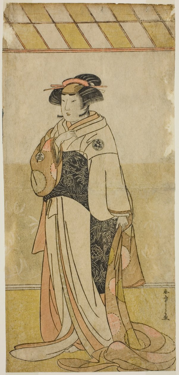 Yamashita Kinsaku II som Lady Manko (Manko Gozen) i Play Hatsumombi Kuruwa Soga, fremført på Nakamura Theatre den første måneden, av Katsukawa Shunsho