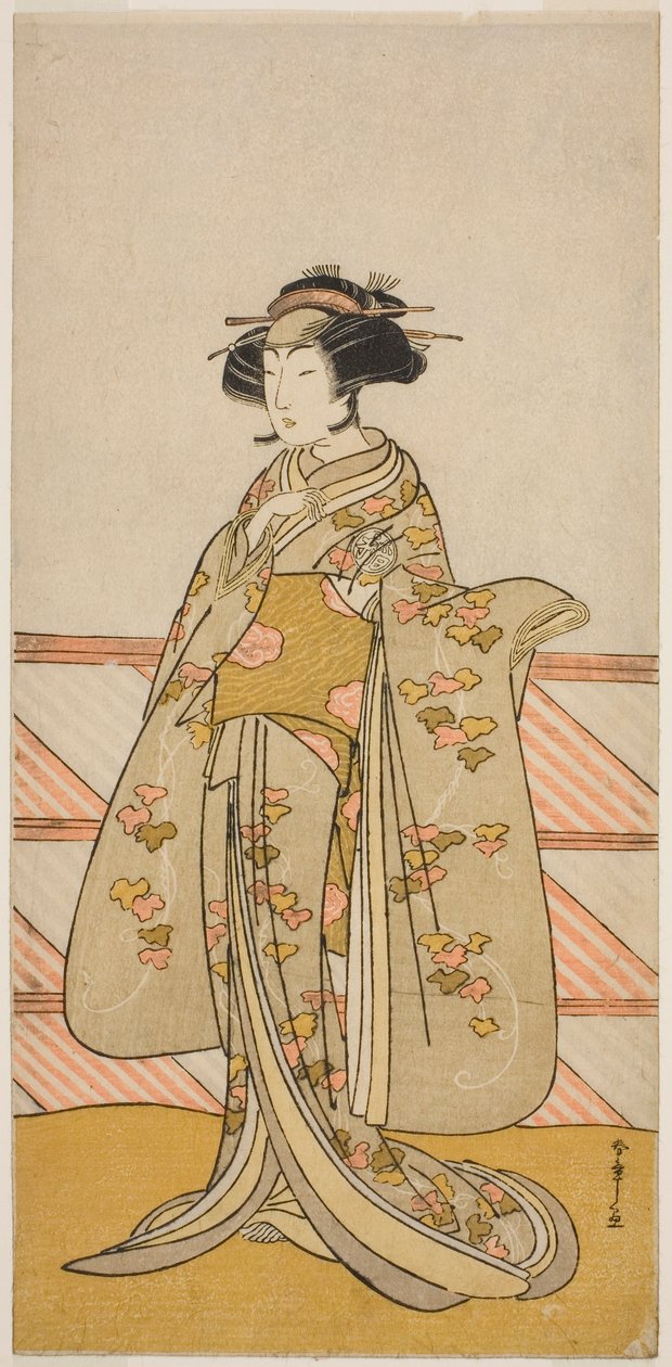 Skuespilleren Yoshizawa Iroha I som Tamamo no Mae (?) i stykket Sakuya Kono Hana no Kaomise (?), fremført på Nakamura Theatre (?) i den ellevte måneden, 1776 (?) av Katsukawa Shunsho