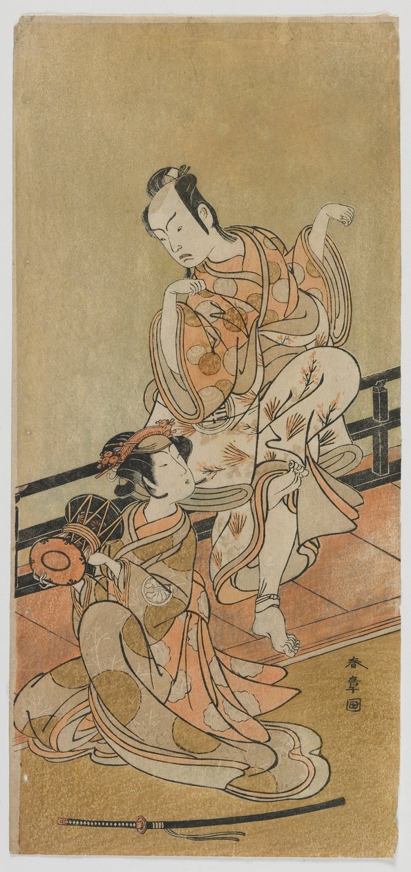 The Actors Arashi Sangoro II as Tadanobu and Segawa Kikunojo III as Shizuka Gozen in the Play Yoshitsune and the Thousand Cherry Trees, Edo period av Katsukawa Shunsho
