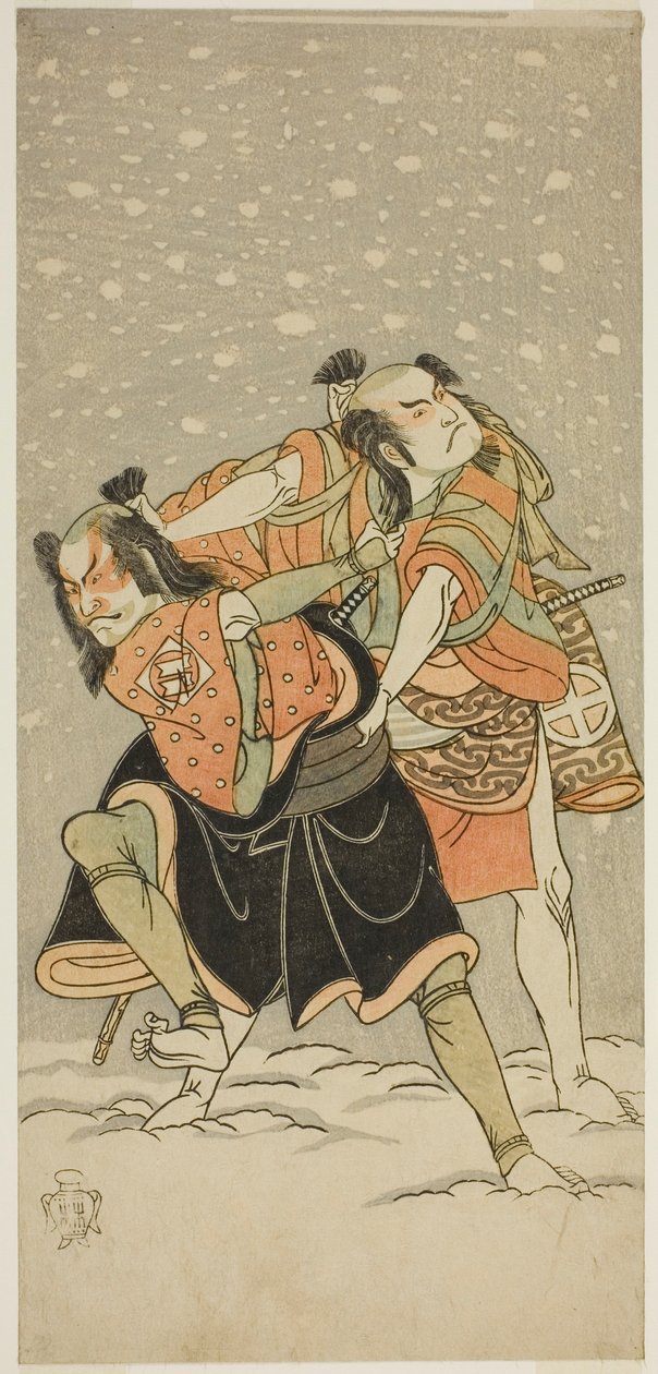 The Actors Otani Hiroji III as Kameo (right), and Sakata Sajuro I as Ario (left), in the Play Hime Komatsu Ne no Hi Asobi, Performed at the Ichimura Theater in the Ninth Month, 1768   1272309   no       norwegian Successfully Translated  Original: 27 Two m av Katsukawa Shunsho
