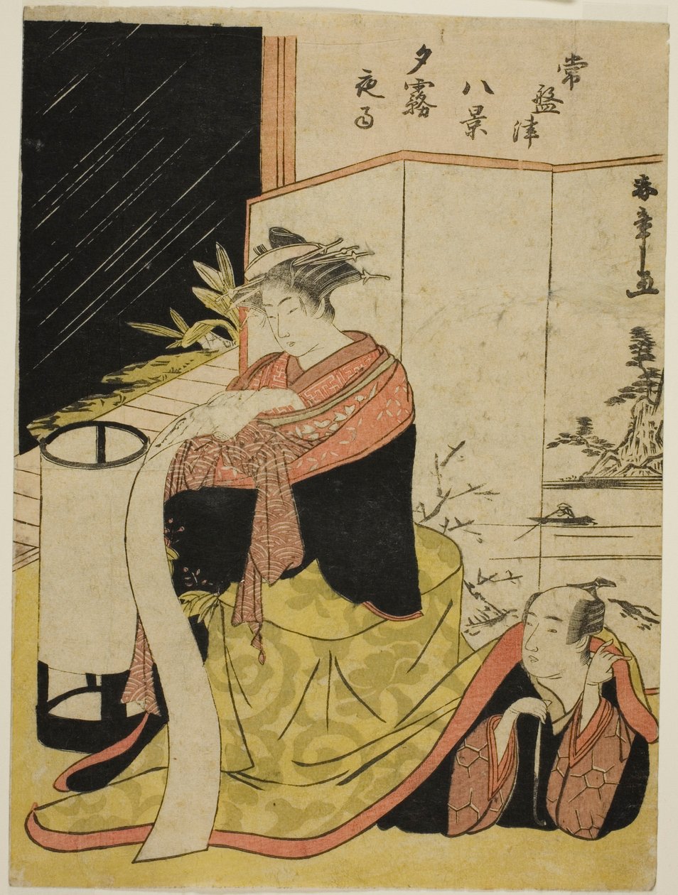 Kurtisanen Yugiri og hennes elsker Fujiya Izaemon, fra serien "Tokiwazu Hakkei" av Katsukawa Shunsho