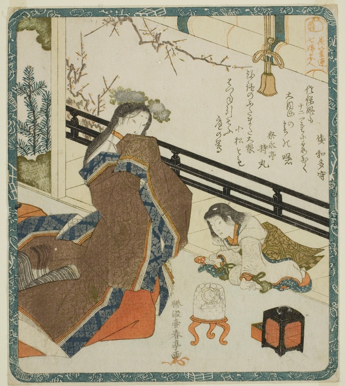 A Court Lady som Daikoku, fra serien "Seven Women as the Gods of Fortune for Hanagasa Poetry Club (Hanagasaren shichifukujin)" av Katsukawa Shuntei