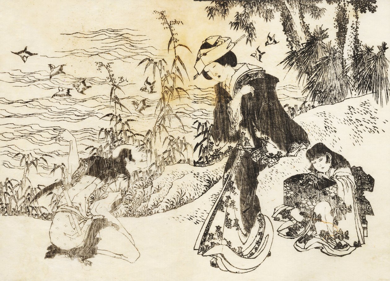 En brud er på vei med tjenestepiken sin av Katsushika Hokusai