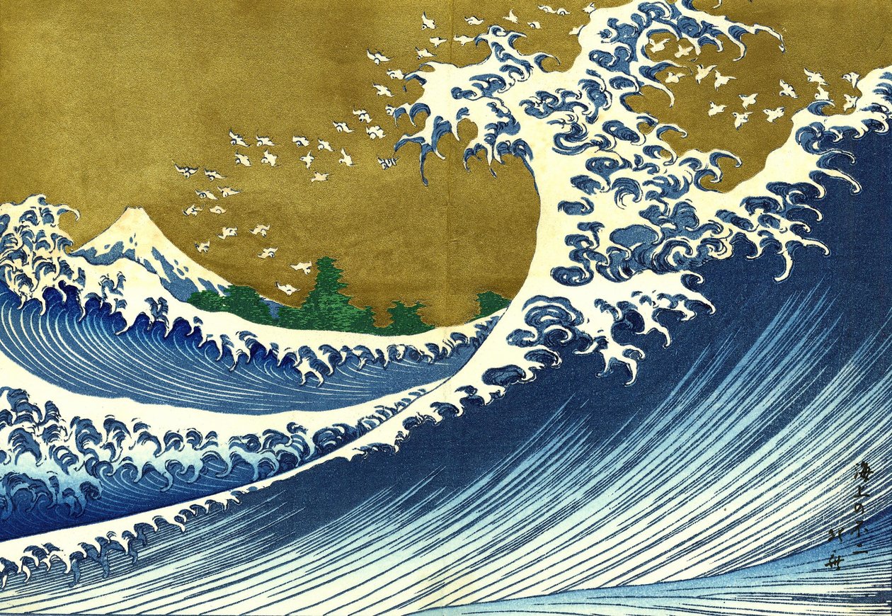 En farget versjon av Big wave av Katsushika Hokusai