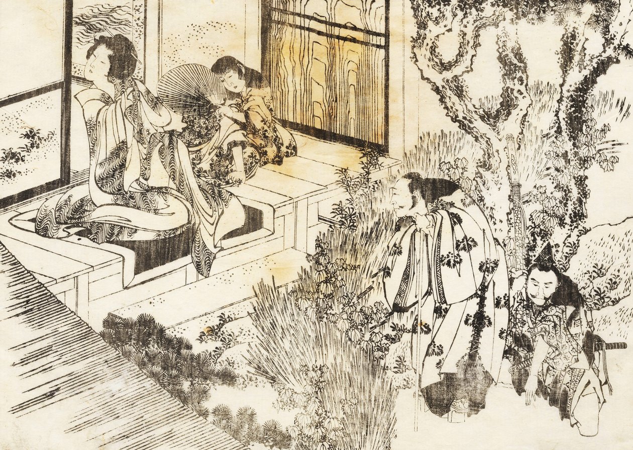 En mann ser på en vakker kvinne av Katsushika Hokusai
