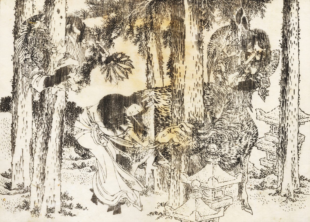 En kvinne holder en forbannende ritualseremoni av Katsushika Hokusai