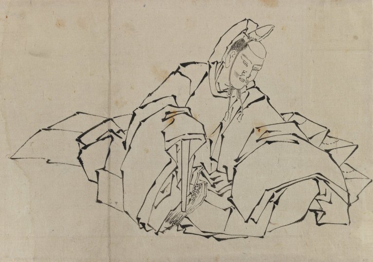 Tegning av Sittende Adelsmann i Full Kostyme av Katsushika Hokusai