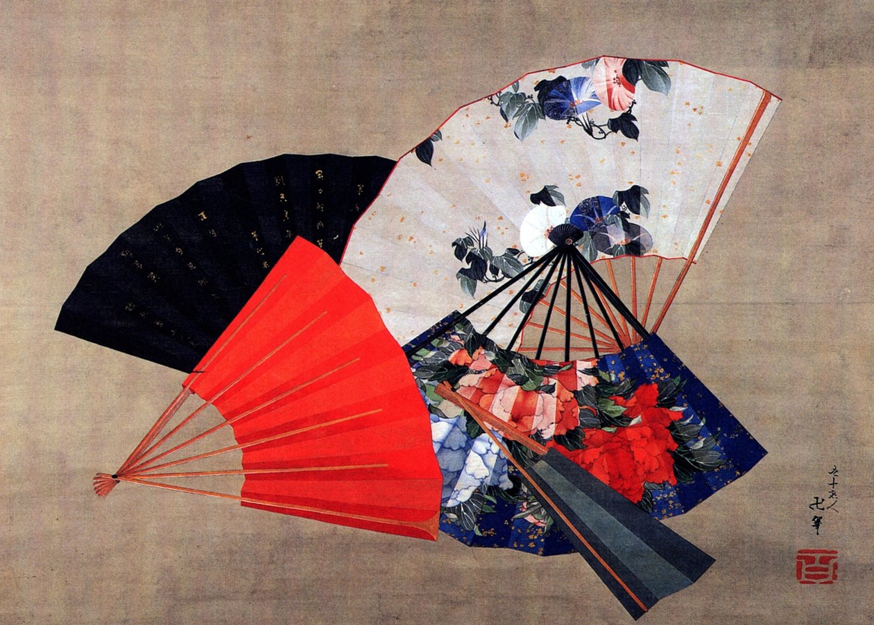 Fem fans av Katsushika Hokusai