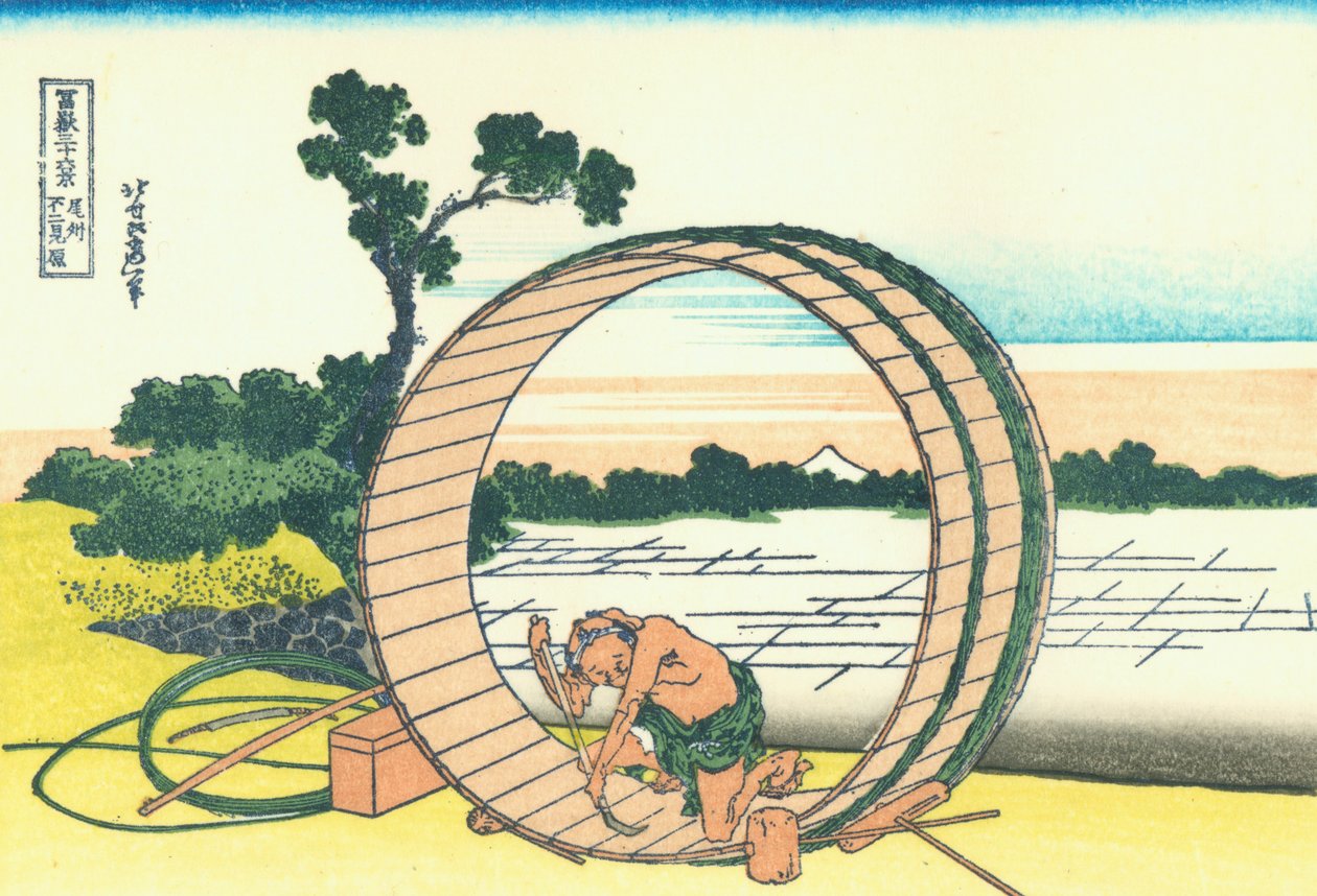 Fuji sett fra rismarker i Owari -provinsen av Katsushika Hokusai