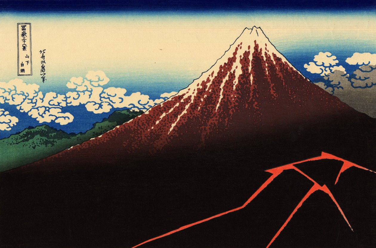 Regnstorm under toppen av Katsushika Hokusai