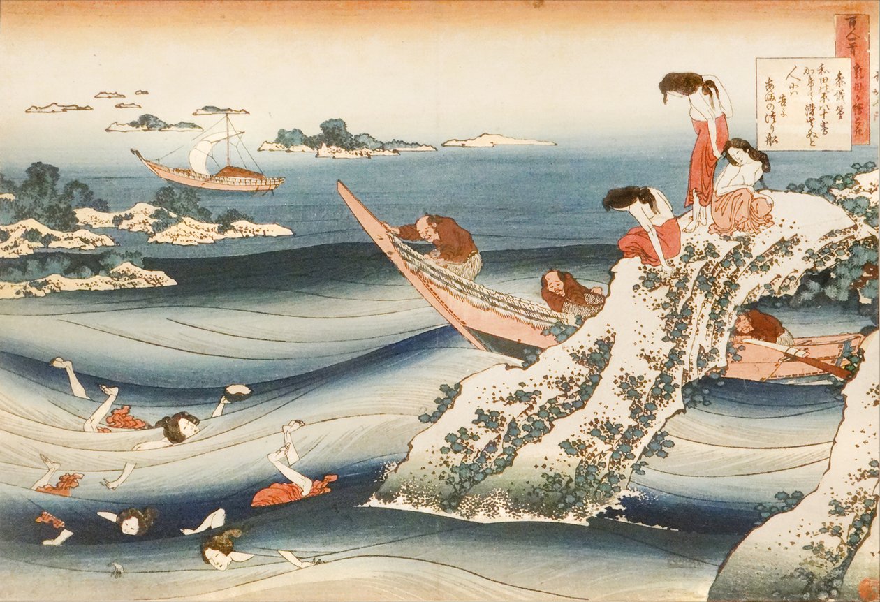 Sangi no Takamura, sovende pêcheuser av Katsushika Hokusai