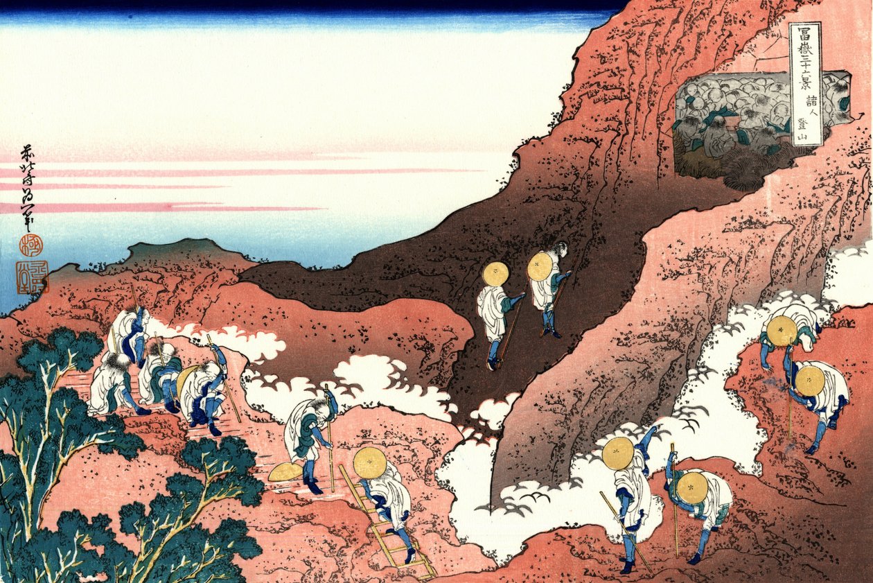 Første person som klatrer av Katsushika Hokusai