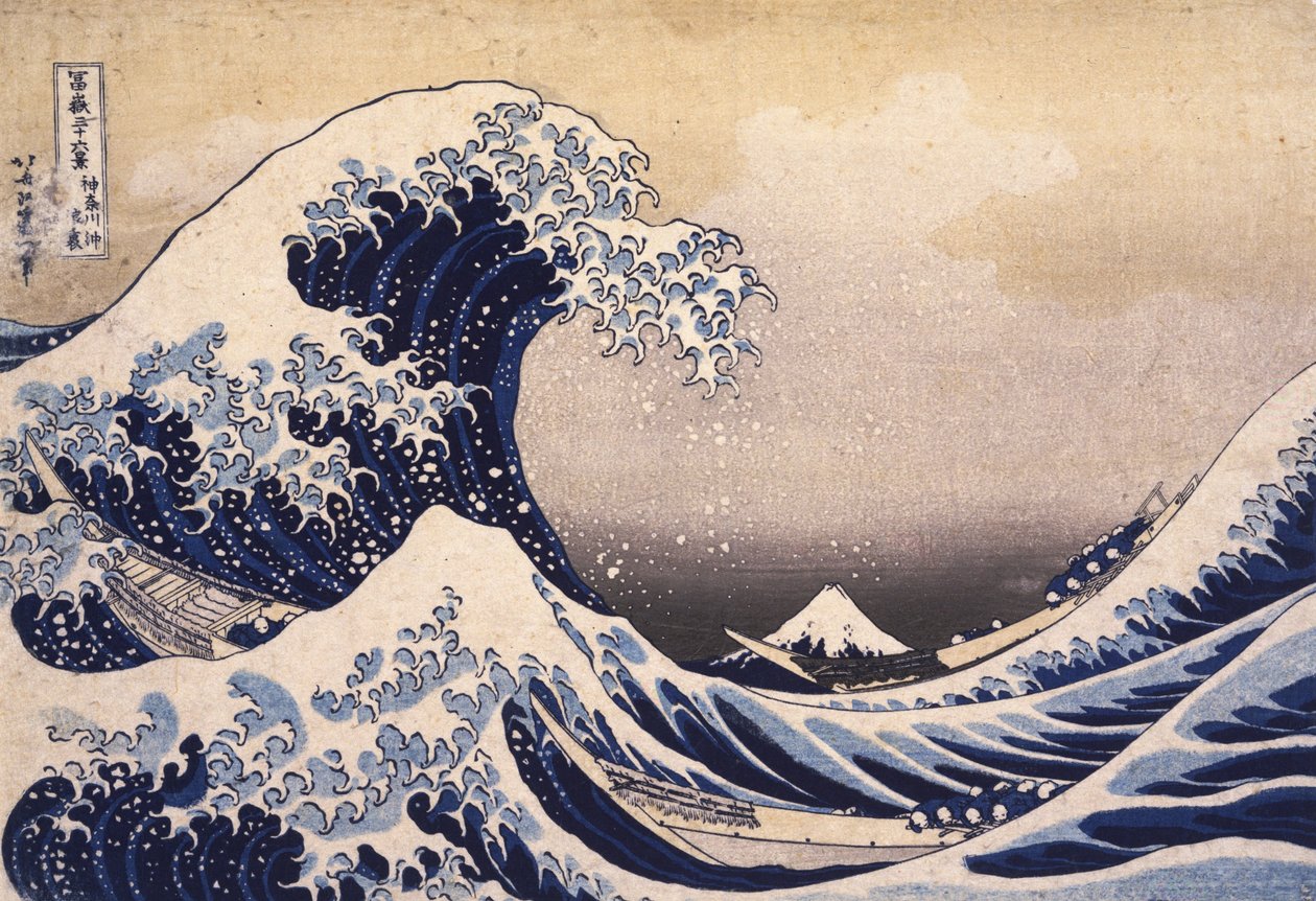 Trettiseks utsikt over Fuji-fjellet- The Great Wave utenfor kysten av Kanagawa av Katsushika Hokusai