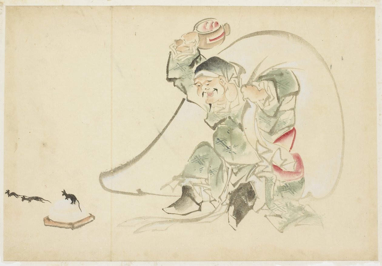 Daikoku, lykkeguden, med sin magi Mallet av Katsushika (school of) Hokusai