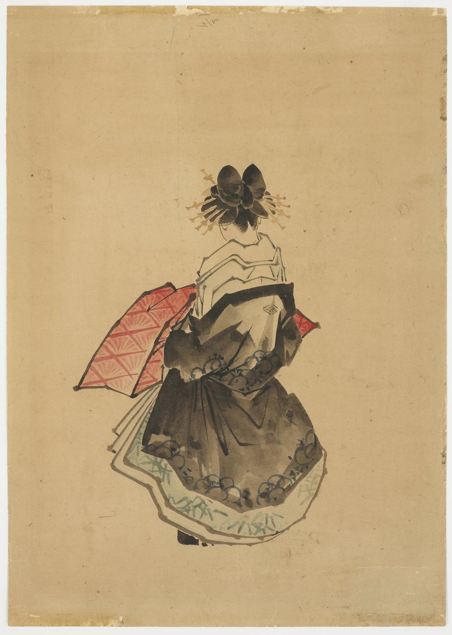 Elegant Beauty (An Oiran), ca. 1850 (blekk og farge på papir) av Katsushika (school of) Hokusai