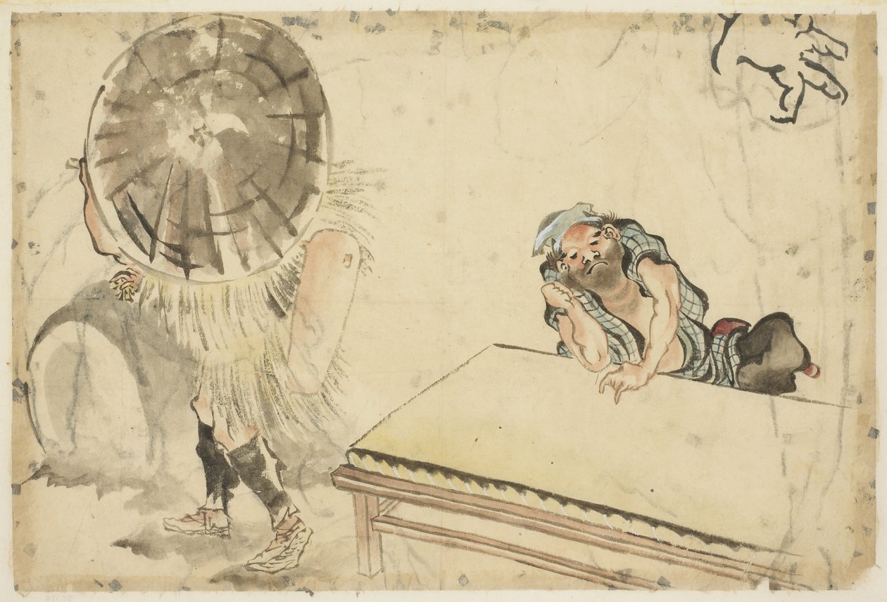 Mochi Maker and a Tatami Maker (to skisser), ca. 1815-1849 (blekk og farge på papir) av Katsushika (school of) Hokusai