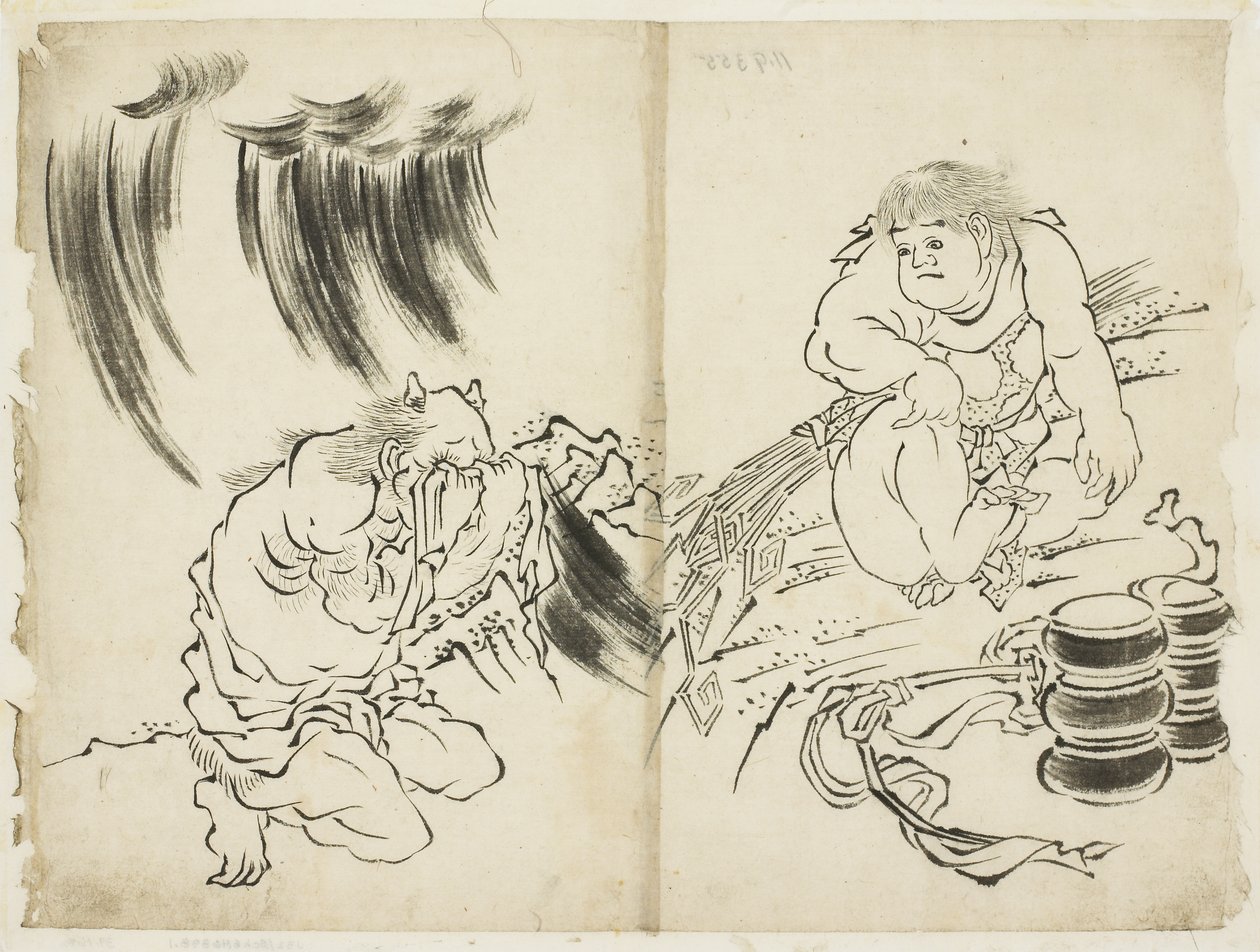 Personifisering av Storm med Kintaro og Weeping Oni, ca. 1815-1849 (blekk på papir) av Katsushika (school of) Hokusai