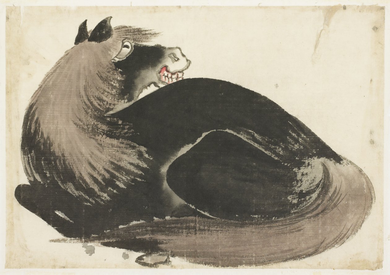 liggende hest av Katsushika (school of) Hokusai