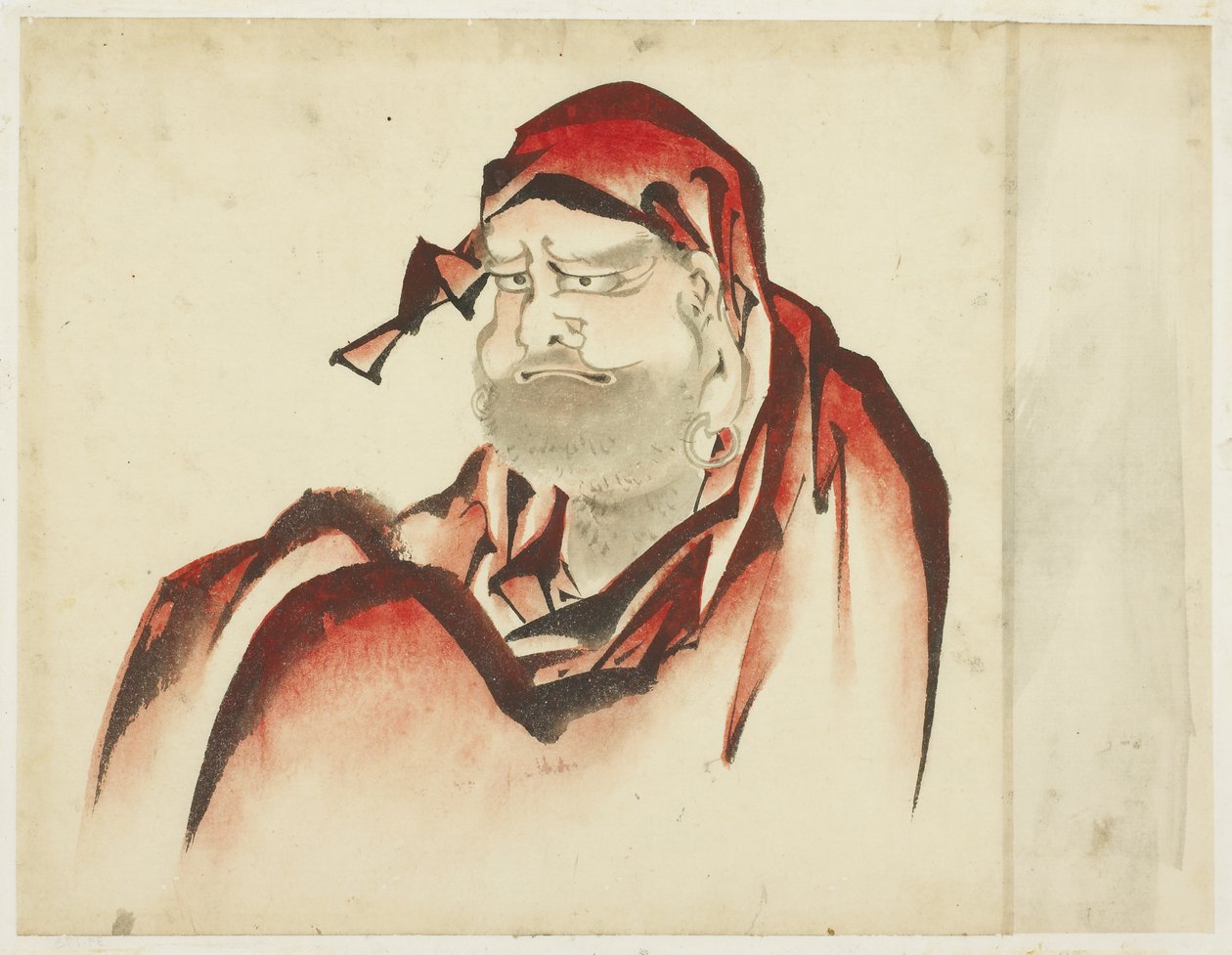 Red-Robed Daruma, ca. 1815-1849 (blekk og farge på papir) av Katsushika (school of) Hokusai