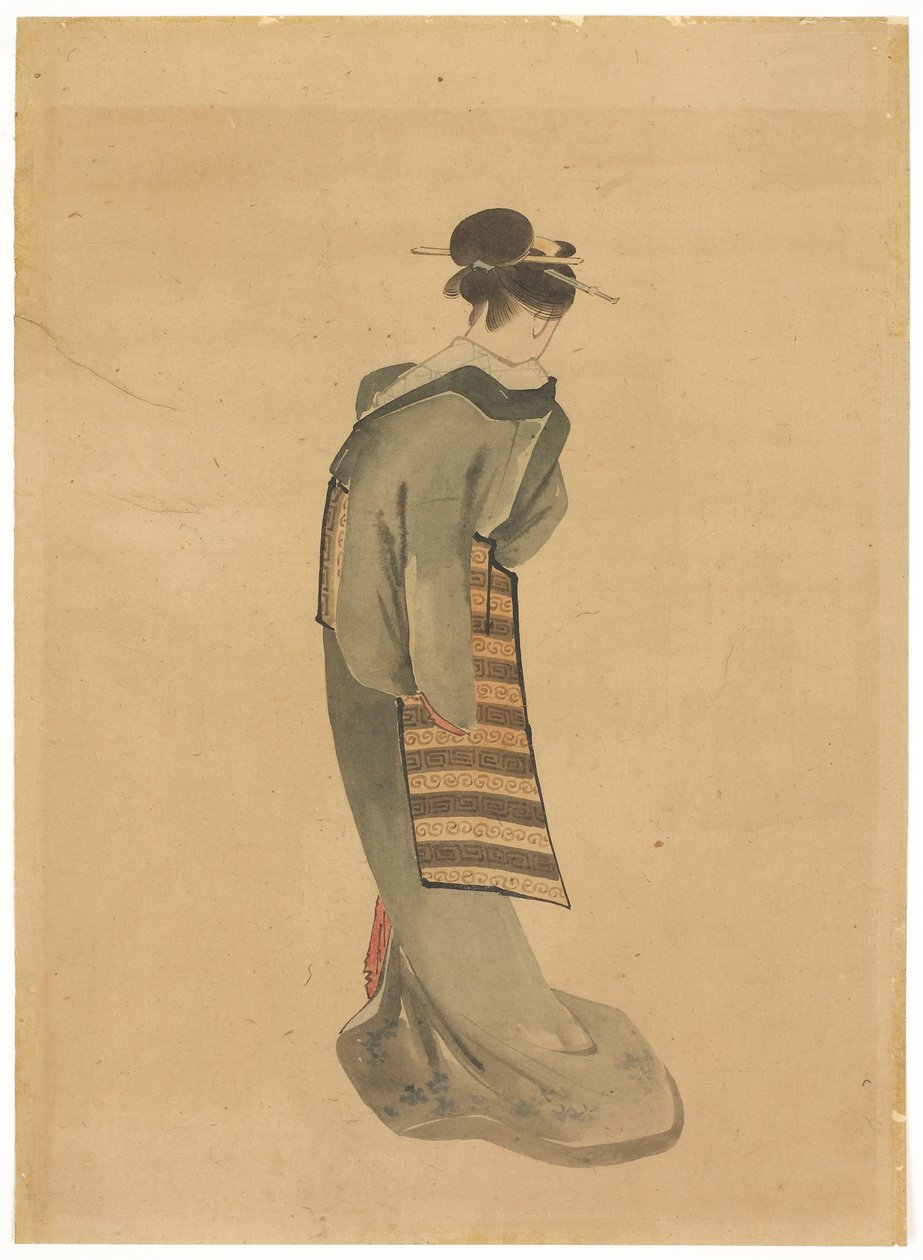 Standing Beauty (bakfra), ca. 1850 (blekk og farger på papir) av Katsushika (school of) Hokusai