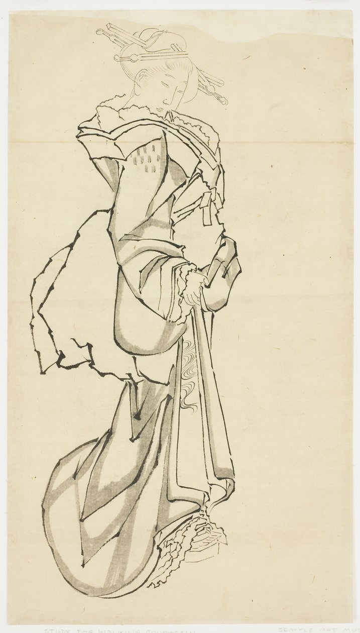 Walking Courtesan (studie), ca. 1815-1849 (blekk på papir av Katsushika (school of) Hokusai