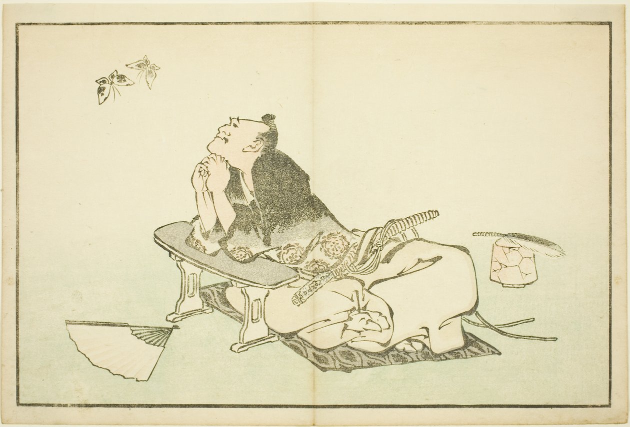En filosof som ser på et par sommerfugler, fra The Picture Book of Realistic Paintings of Hokusai (Hokusai shashin gafu) av Katsushika Hokusai