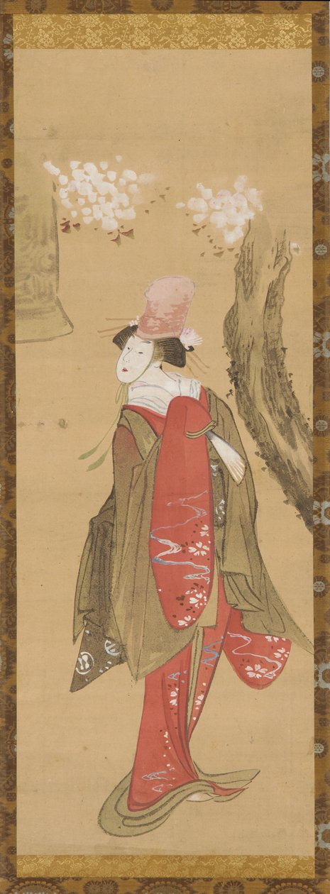 En danser, Kiyohime, et kirsebærtre og klokken til Dojo-ji, sent på 1700- og begynnelsen av 1800-tallet. av Katsushika Hokusai