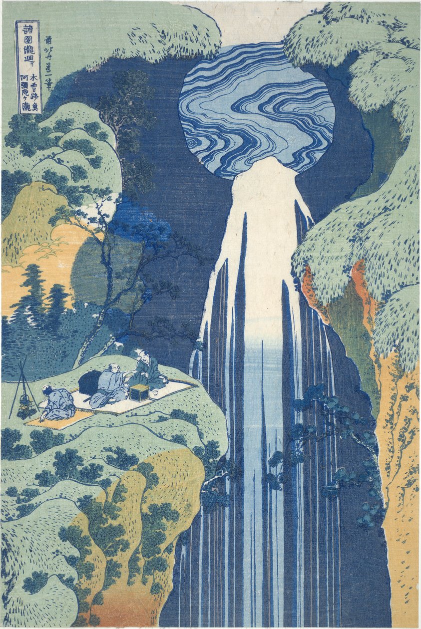 Amida Waterfall Deep in the Distance på Kiso Road, fra serien Tour of Waterfalls in Various Provinces av Katsushika Hokusai
