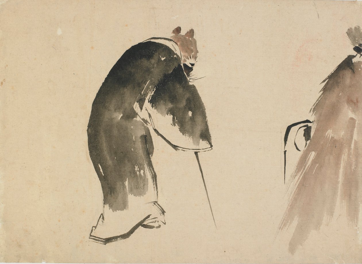 En gammel mus kledd i en svart kappe, sent på 1700- og begynnelsen av 1800-tallet. av Katsushika Hokusai