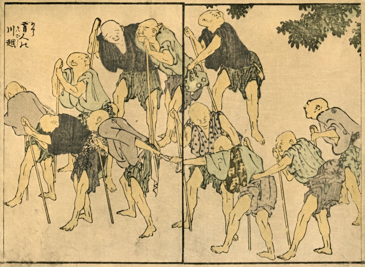 Barbeinte eldre menn med spaserstokker, 1820, 1924. av Katsushika Hokusai