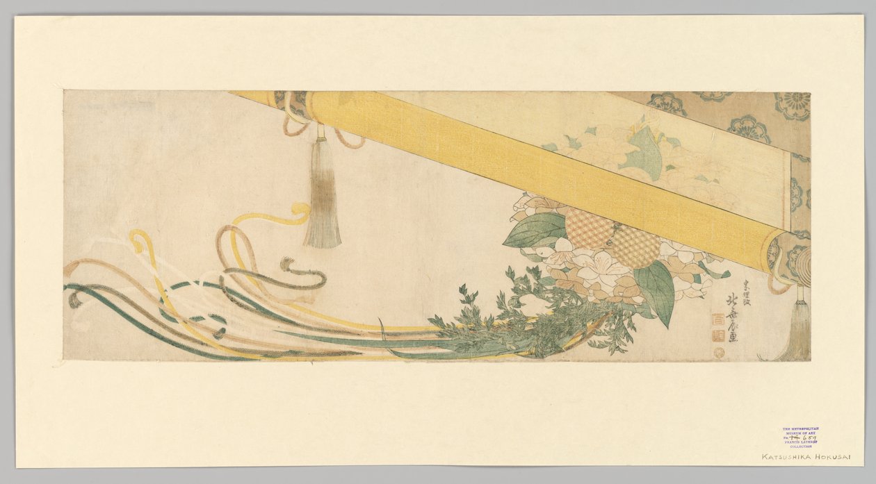 Blomsterkurv med bambusgardin av Katsushika Hokusai
