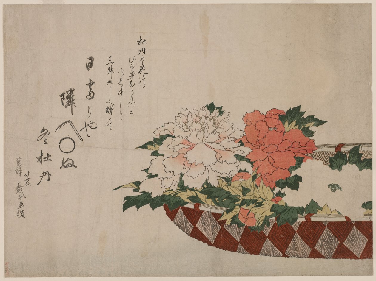 Kurv med peoner av Katsushika Hokusai