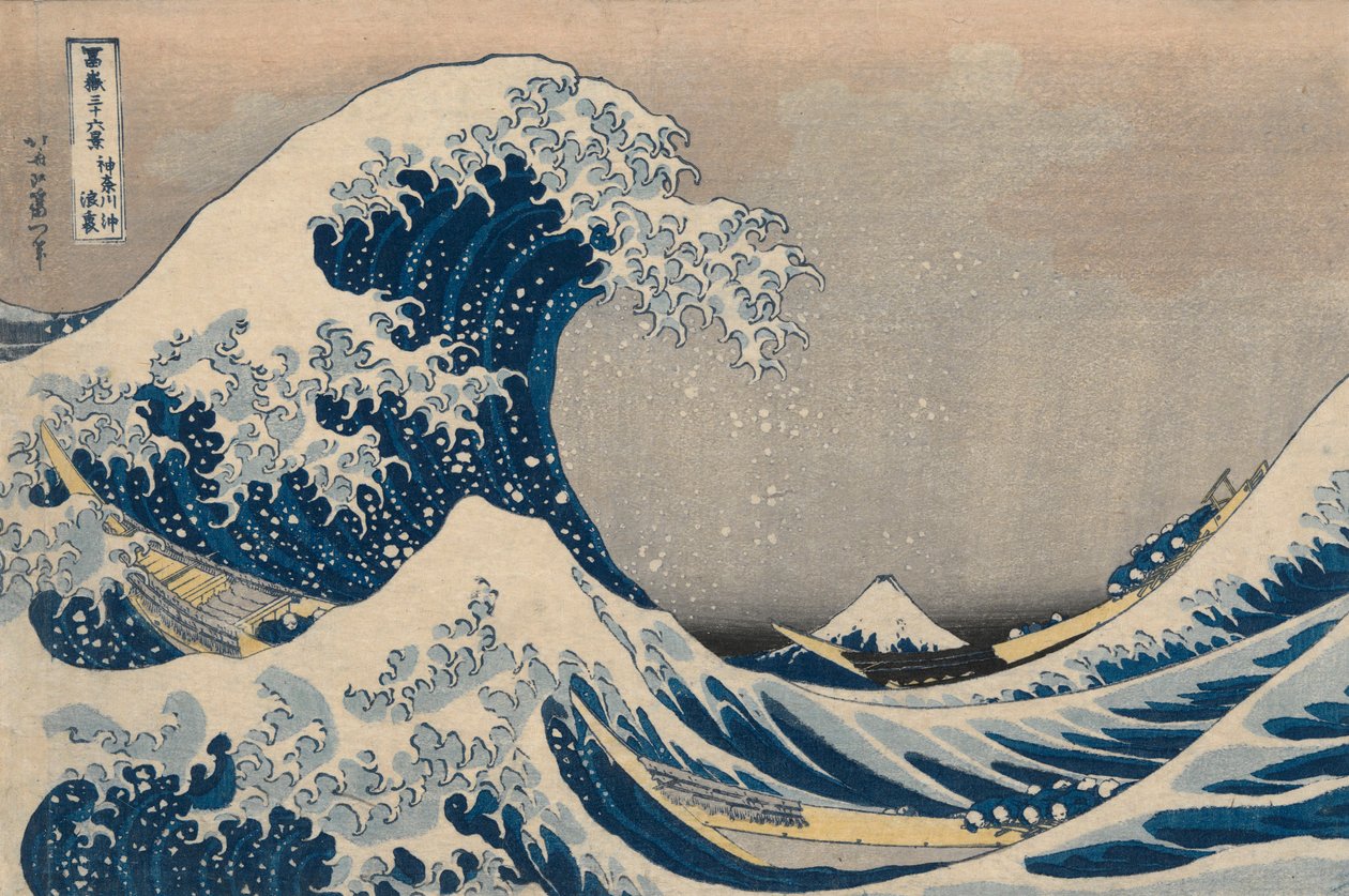 Beneath the Waves utenfor Kanagawa, også kjent som The Great Wave, fra serien Thirty-Six Views of Mount Fuji av Katsushika Hokusai