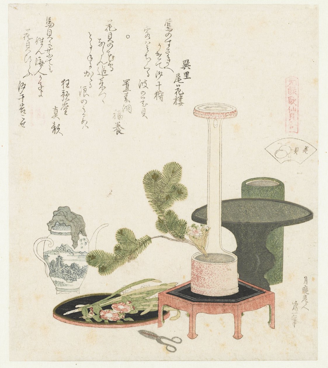 blomsterskall Hanagai (tittel på objekt) En sammenligning av Genroku-dikt og skjell (serietittel) Genroku kasen kaiawase (serietittel på objekt) av Katsushika Hokusai