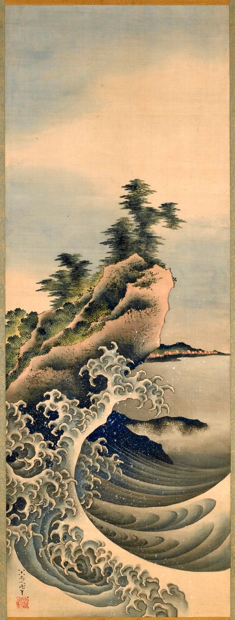 Breaking Waves, Edo Period, 1847 (blekk og farge på silke) av Katsushika Hokusai