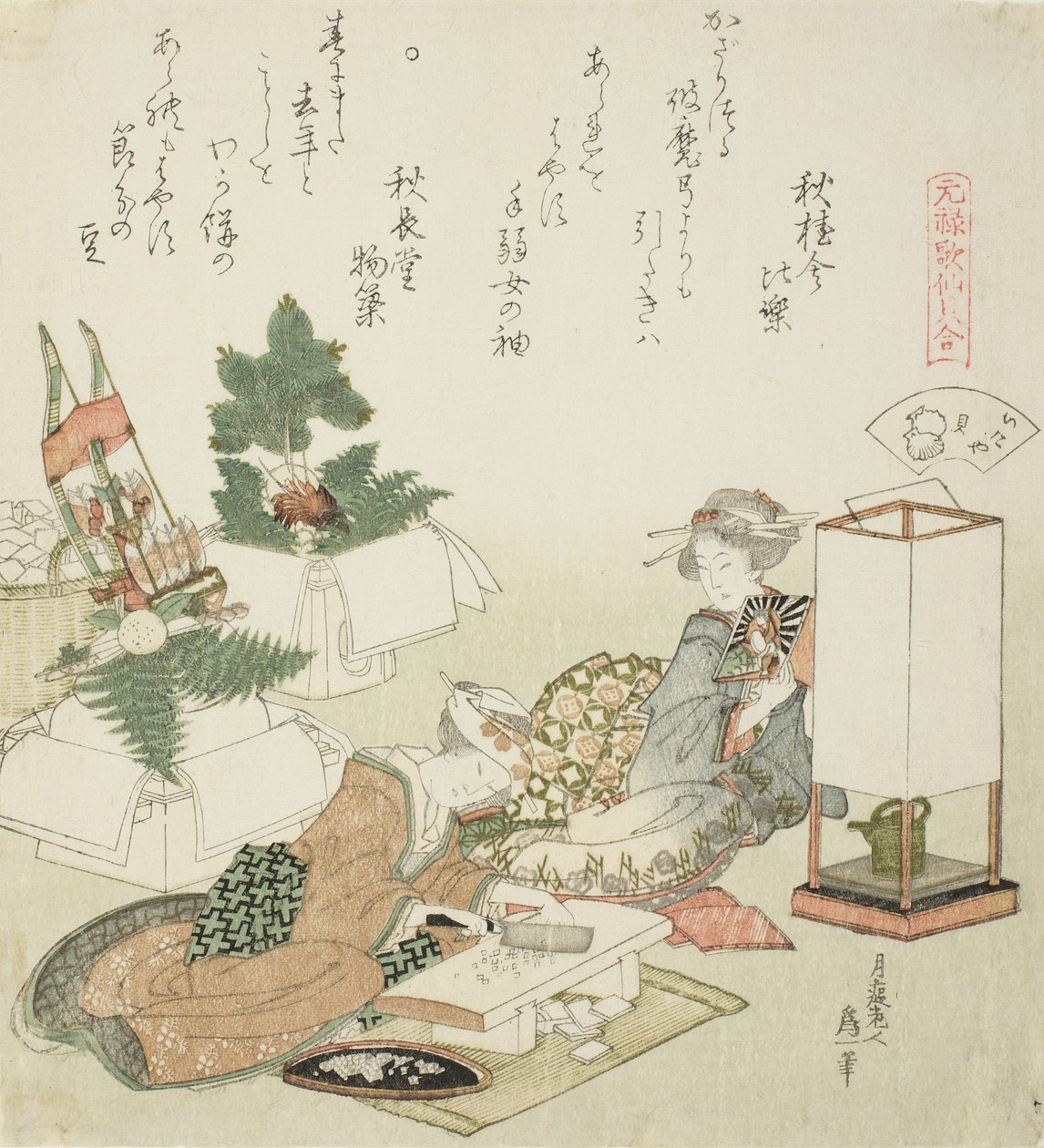 Chopping Rice Cakes, illustrasjon for The Board-Roof Shell av Katsushika Hokusai