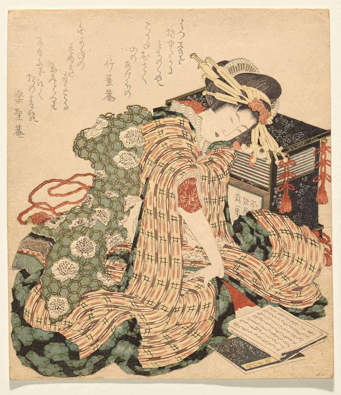 Courtesane hviler med en kopi av av Katsushika Hokusai