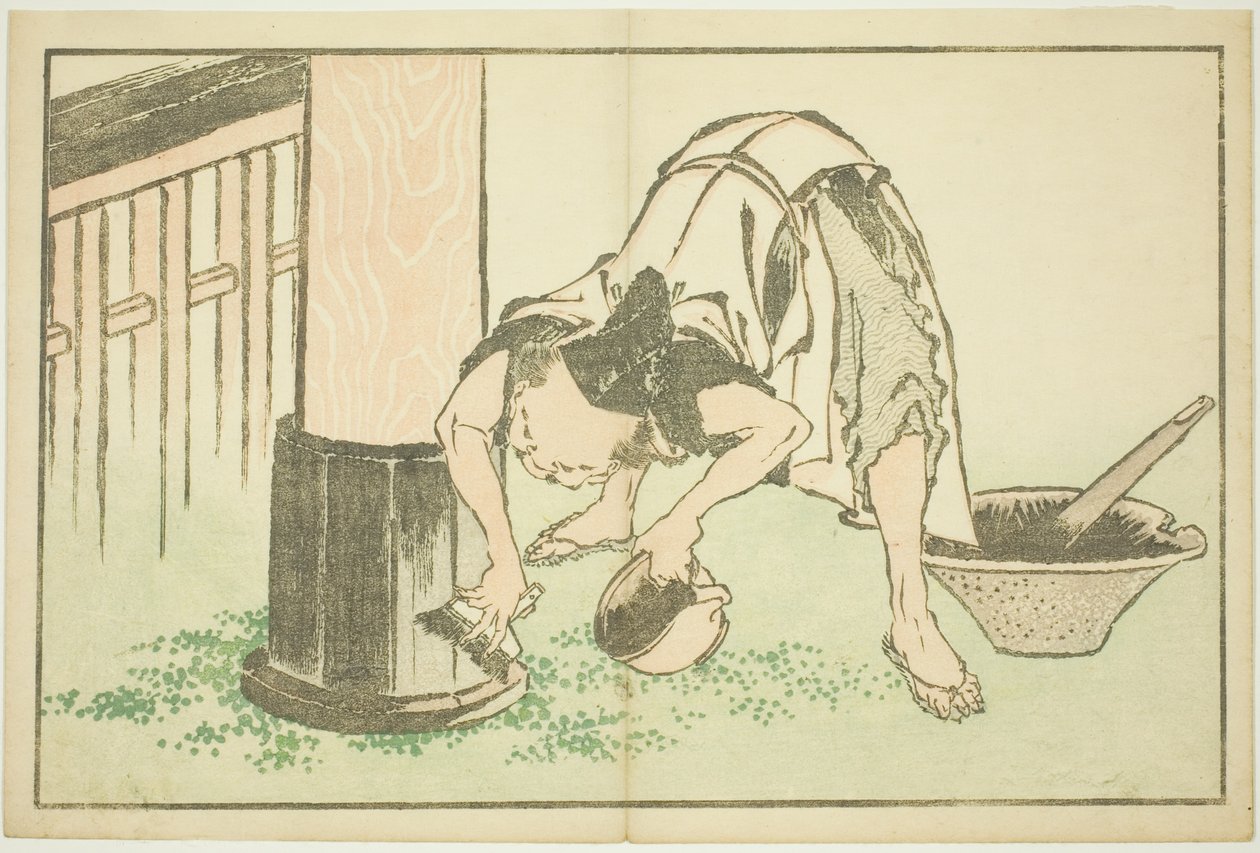 Håndverker som jobber med Temple, fra The Picture Book of Realistic Paintings of Hokusai (Hokusai shashin gafu) av Katsushika Hokusai