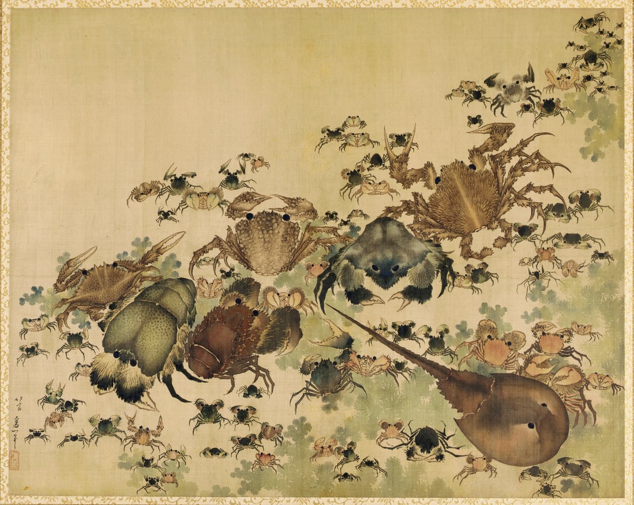 Krepsdyr, Edo-perioden ca. 1825 (blekk og farge på silke) av Katsushika Hokusai