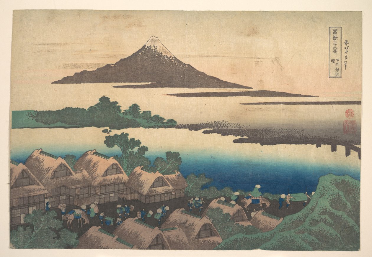 Soloppgang ved Isawa i Kai-provinsen (Kōshū Isawa no akatsuki), fra serien «De tretti-seks utsiktene over Fuji-fjellet» (Fugaku sanjūrokkei) av Katsushika Hokusai