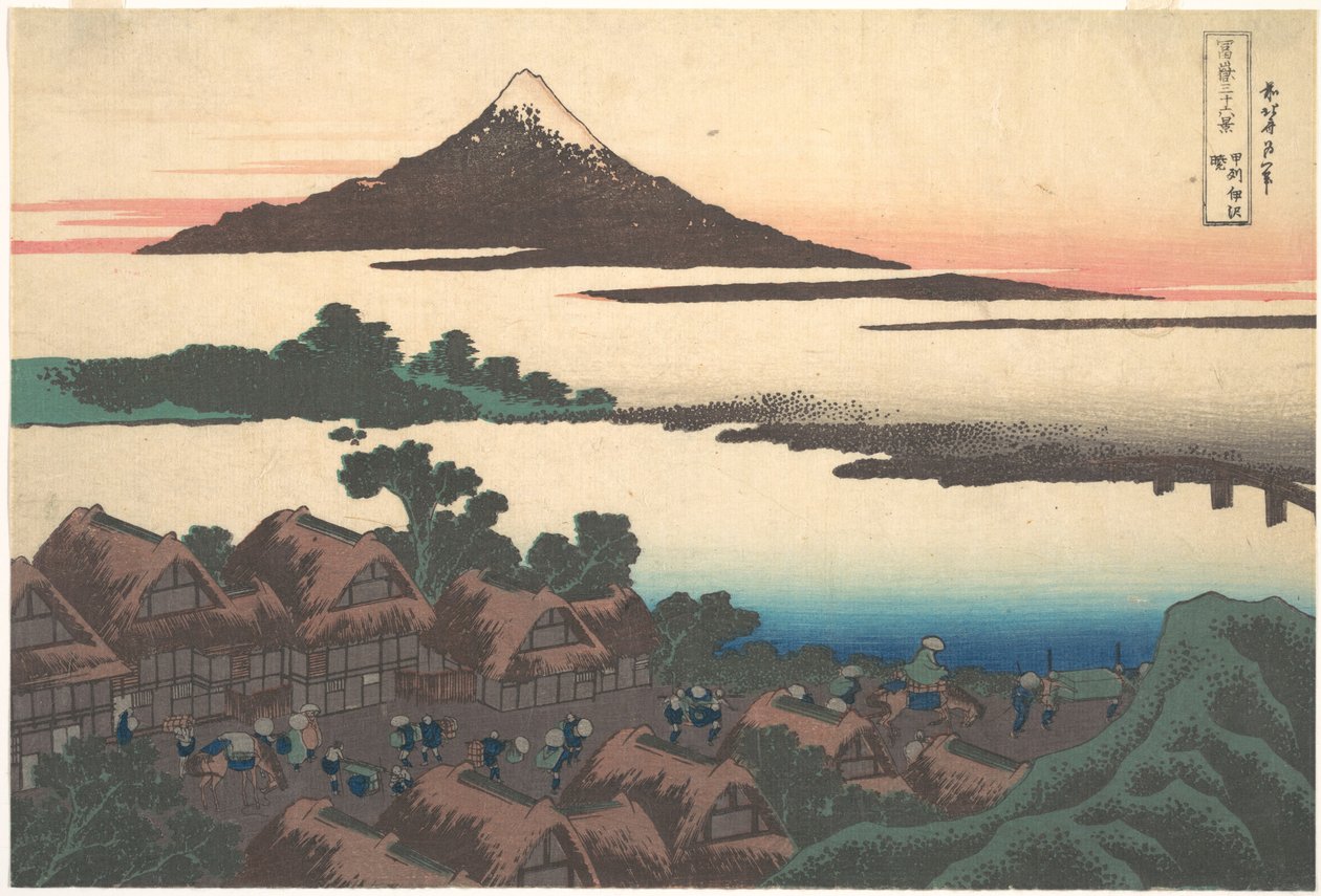 Soloppgang ved Isawa i Kai-provinsen (Kōshū Isawa no akatsuki), fra serien «De tretti-seks utsiktene over Fuji-fjellet» (Fugaku sanjūrokkei) av Katsushika Hokusai