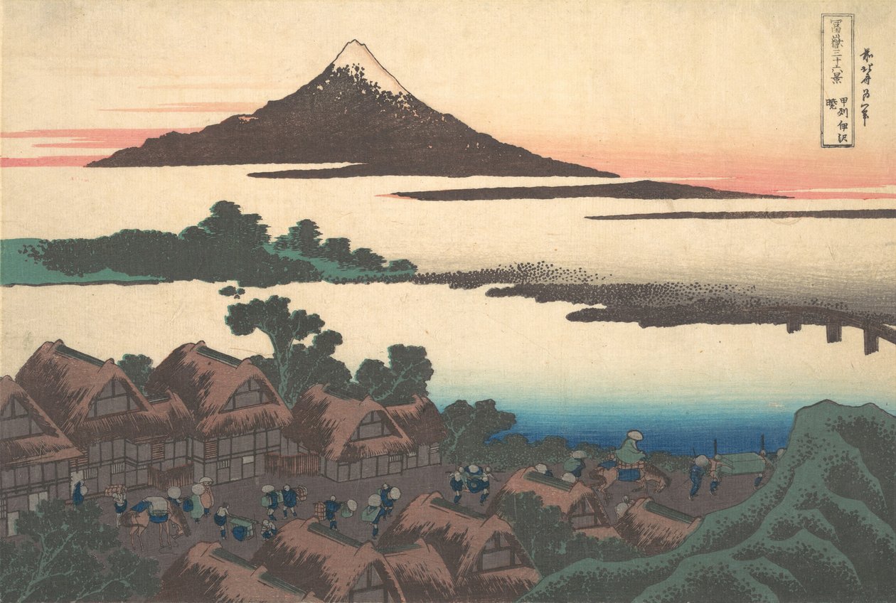 Dawn at Isawa i Kai-provinsen Koshu Isawa no akatsuki, fra serien Thirty-six..., ca. 1830-32. av Katsushika Hokusai