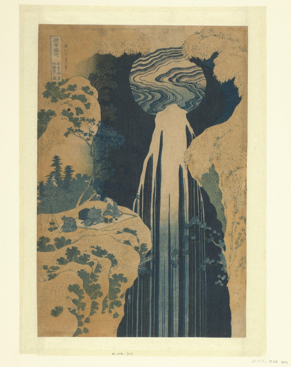 De Amida vannval langs de Kisokaido Kisoji no oku Amida-ga-taki (tittel på objekt) En rondreis langs de watervallen i de fylker (serietittel) Shokoku taki meguri (serietittel på objekt) av Katsushika Hokusai