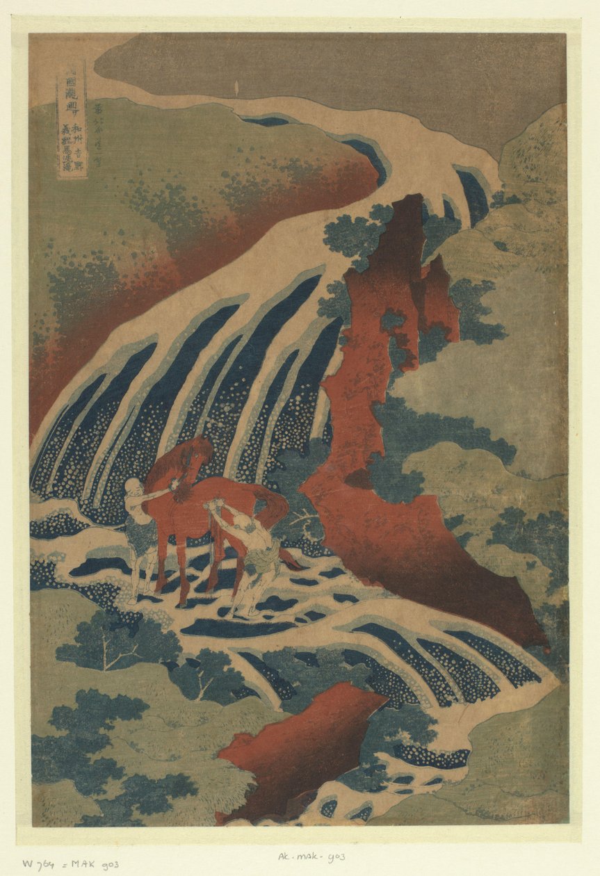 Fossen der Yoshitsune vasket hesten sin ved Yoshino i Yamato provinsen Washu Yoshino Yoshitsune uma taki (tittel på objekt) En omvisning i fossene i provinsene (serietittel) Soshu Oyama Roben no taki (serietittel på objekt) av Katsushika Hokusai