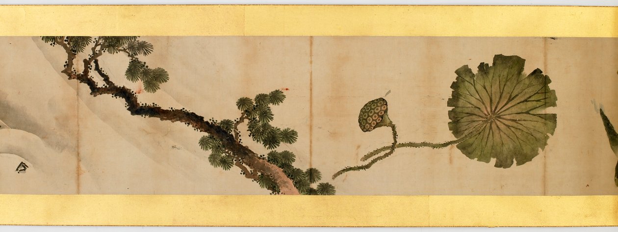Detalj av Handscroll med diverse bilder, Edo Period, 1839 blekk og farger på papir av Katsushika Hokusai