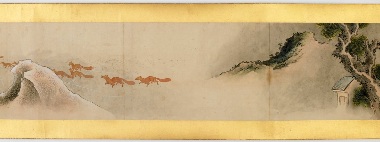 Detalj av Handscroll med diverse bilder, Edo Period, 1839 blekk og farger på papir av Katsushika Hokusai
